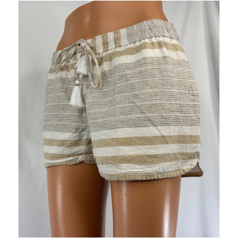Vineyard Vines Linen Blend Pull-On Striped Shorts in White, Tan, and Black XS